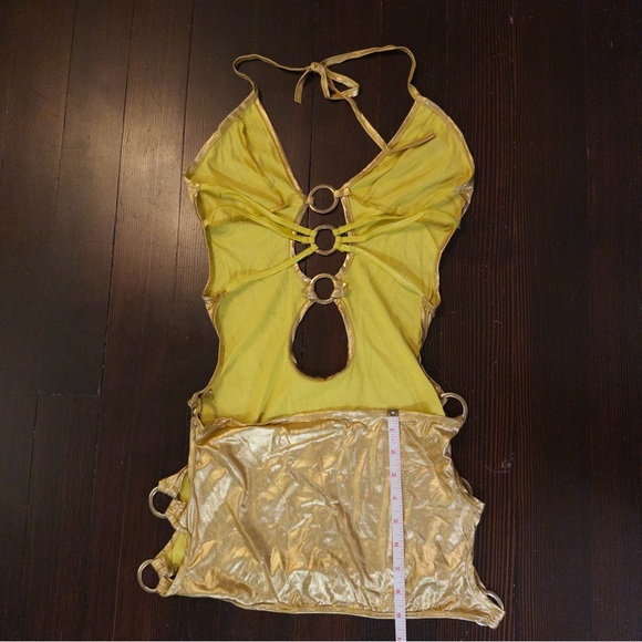Gold Metallic Cut-Out Mini Dress - Picture 3 of 4